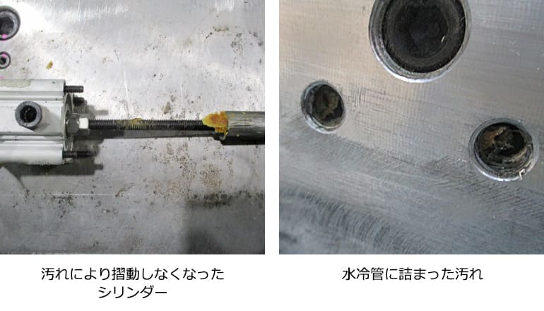 金型本体の錆とシリンダーや配管の劣化の事例写真